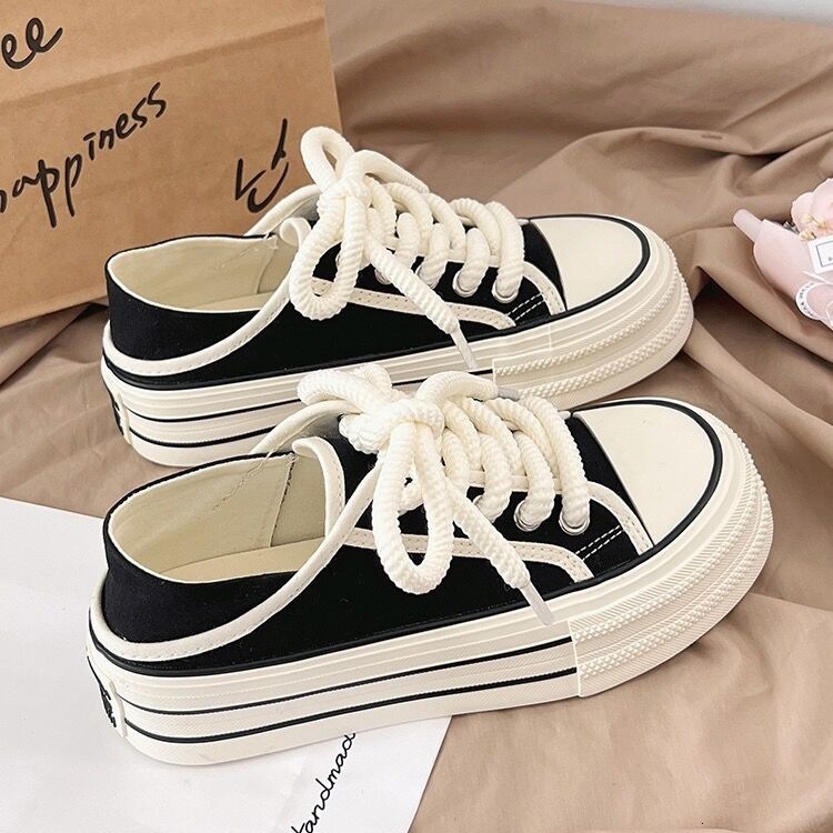 Designer Shoes With Cream Thick Sole High-quality Two-layer Canvas Women's Style Summer 2025 New Women's Shoes Breathable Half Drag Single F