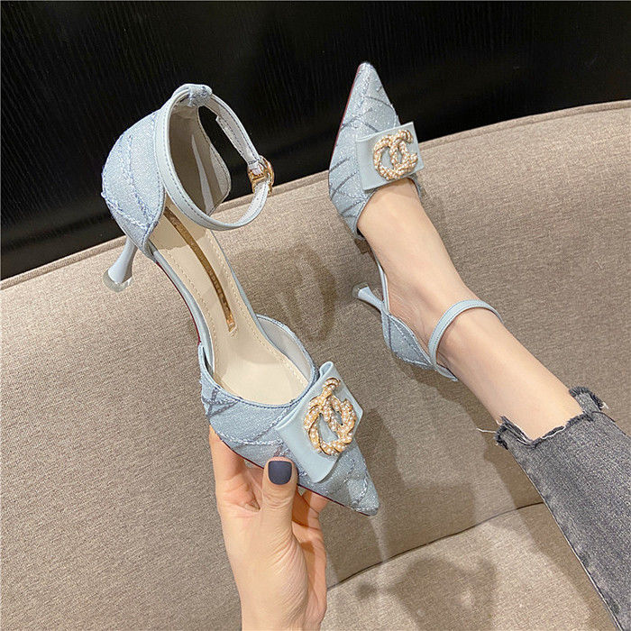 2025 Spring/Summer new pointed high heels, women's slim heels, sandals, women's bags, hollow one button single shoes, women's bow