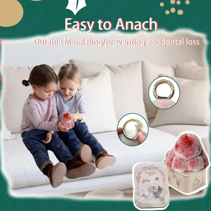 Bunnylulu Cute Cartoon Bunny Plush Keychain with Gift Box Tin Case Soft Animal Key Ring for Kids Girls Valentines Day Gift 250325