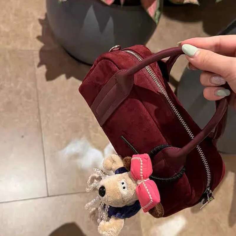 Retro Suede Boston Pillow Pack Women Brand Designer Shoulder Bowg Bag 2024 Autumn Winter High Street Fashion Crossbody Bags