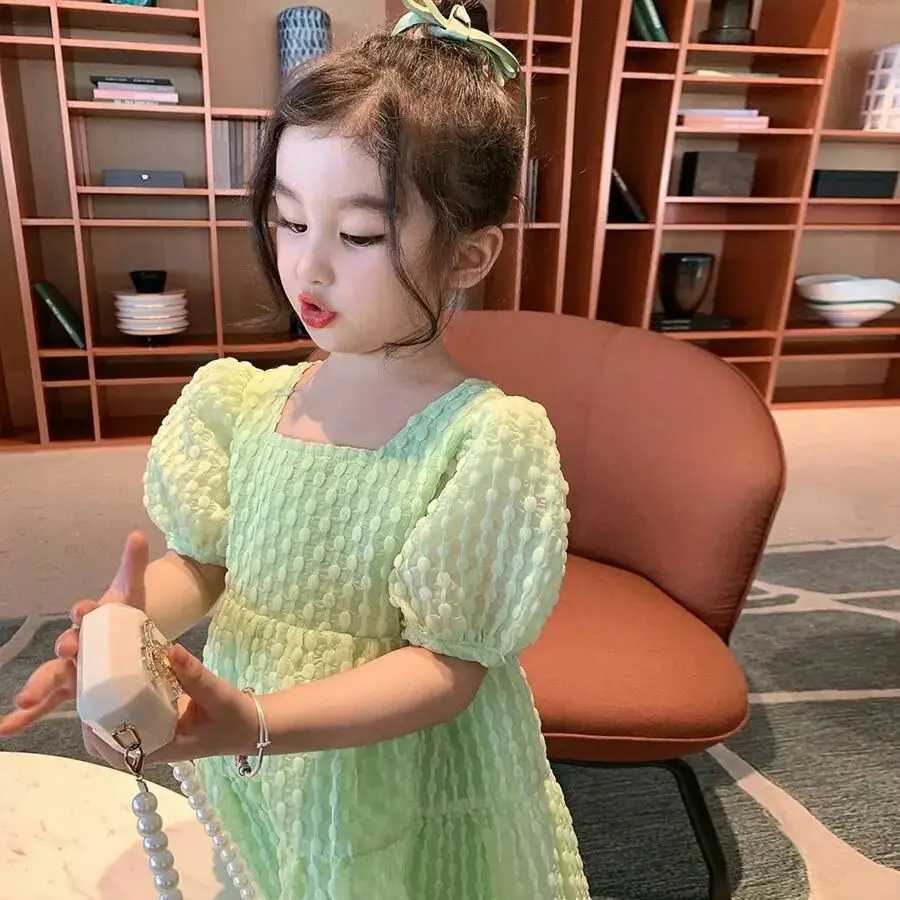 Girls Baby Short Sleeve Dress 2023 New Summer Childrens Open Bow Princess Dress W250326