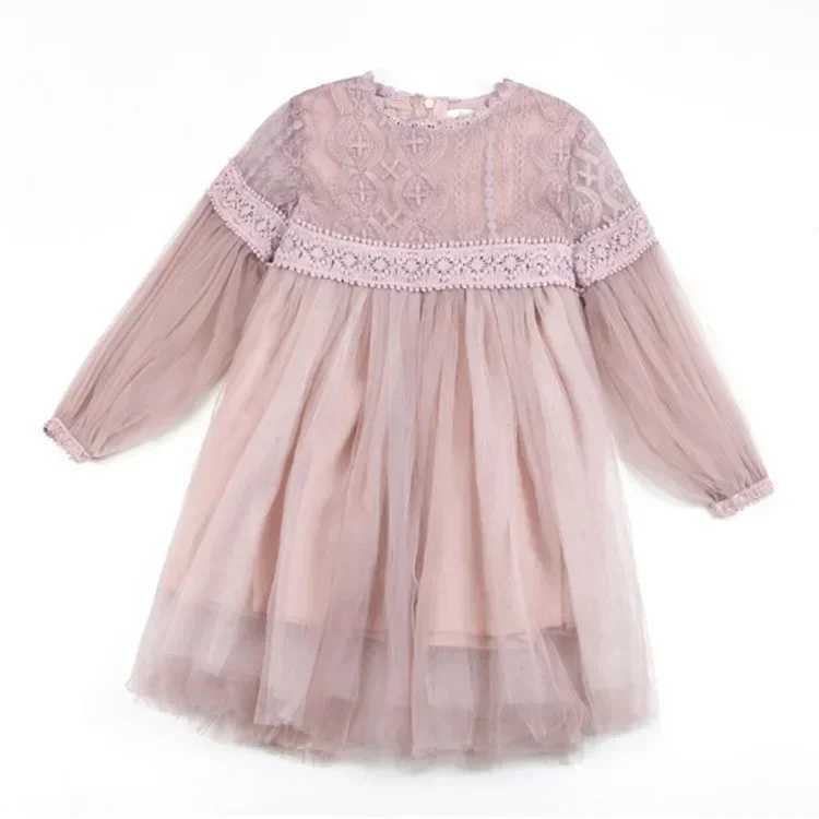 Girls long sleeved princess dress childrens spring and summer lace chiffon fashionable fluffy gauzy dress childrens clothing for 3-14 years old W25032