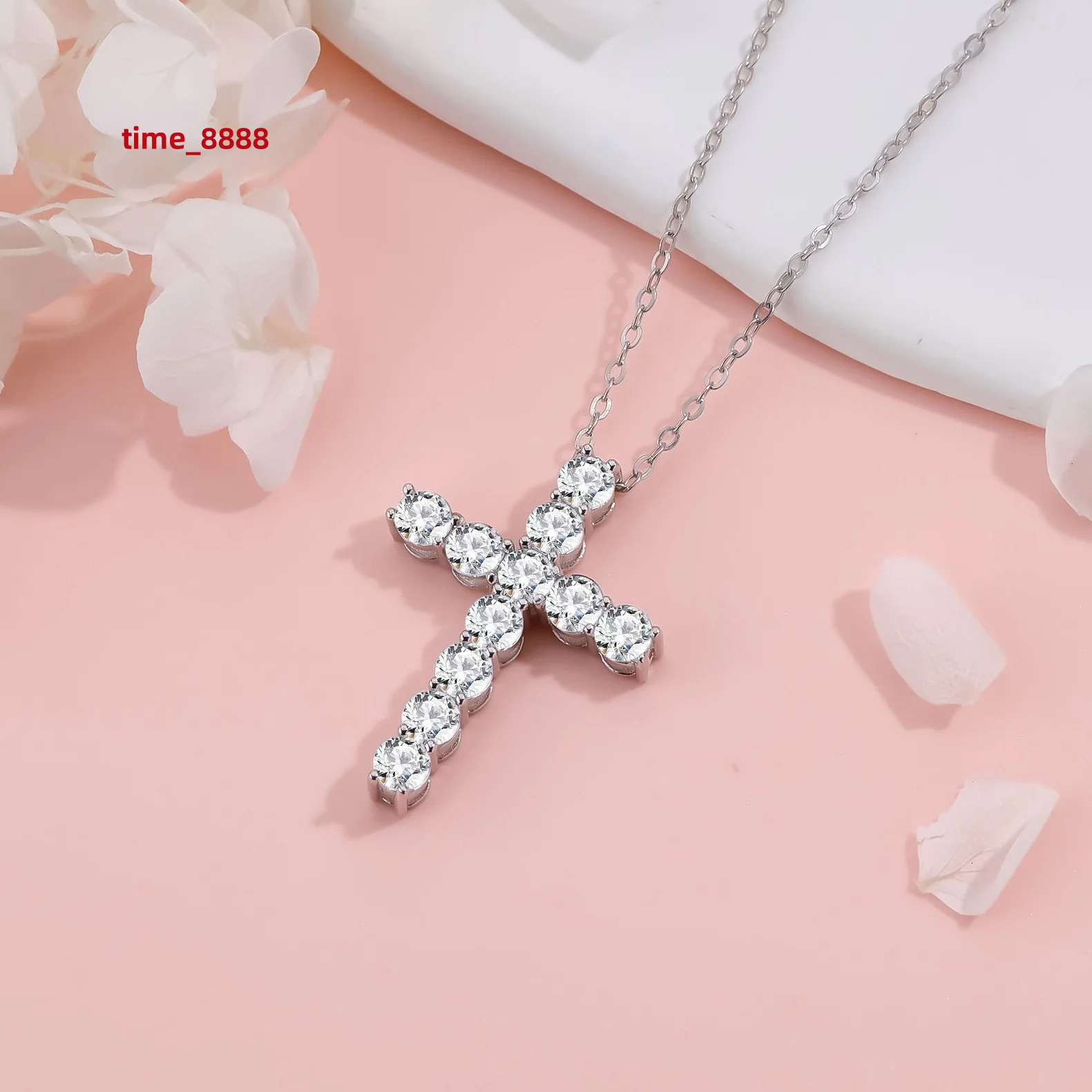 Real Moissanite Necklace For Woman Cross Pendant 925 Silver Minimalist Jewelry Y2K Gothic Accessories Custom Gift For Couples