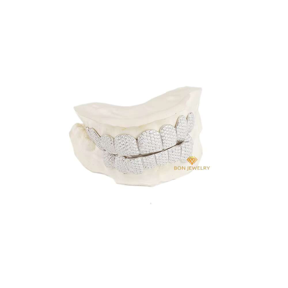 Hot Sale Custom S925 Silver Iced Out VVS Moissanite Grillz Teeth up 8 Down 8 Can Diamond test Men Hiphop Jewelry