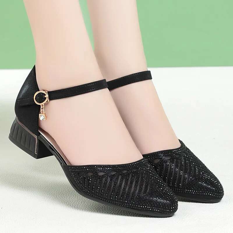 2025 Summer New Women's Designer Fashion Pointed Shoes Hollow Shoes Transparent Buckle Gauze Multi functional