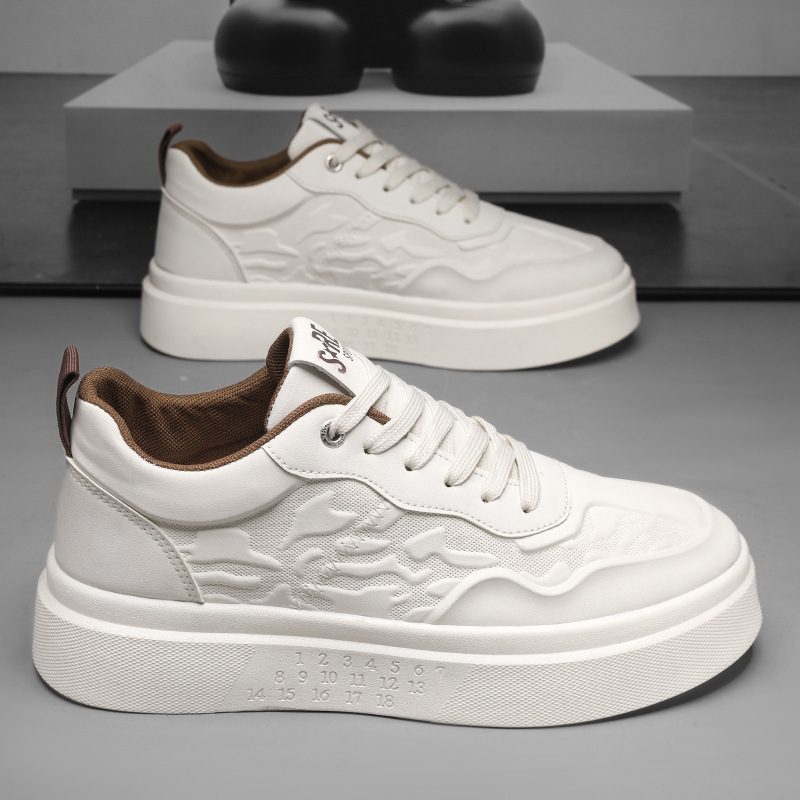 2025S New Trend Designer White Breathable Thick Soled Casual Board For Spring And Summer Versatile White Men S Height Increasing Embossed High End Tre