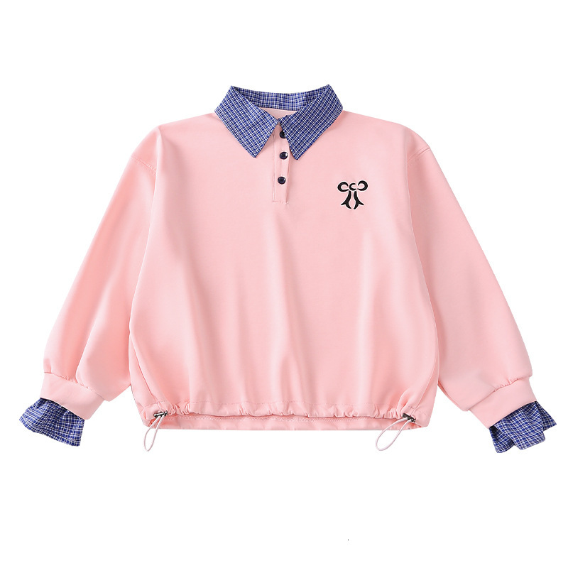 Ddmyshoesvip Children S Clothing Hoodie Spring New Style Children S Western Style Casual Plaid Collar Top Girls Trend