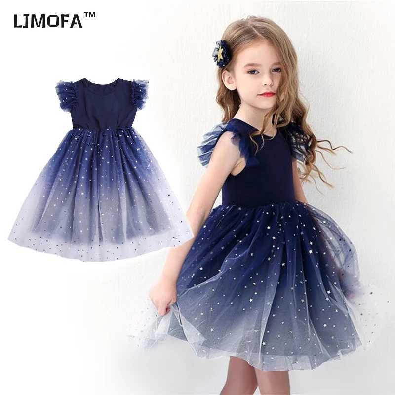 LJMOFA Summer Girls Dress Princess Star Sleeveless Tulle Tutu Dress 4-8 Year Old Childrens Birthday Par Hairy Dress W250326