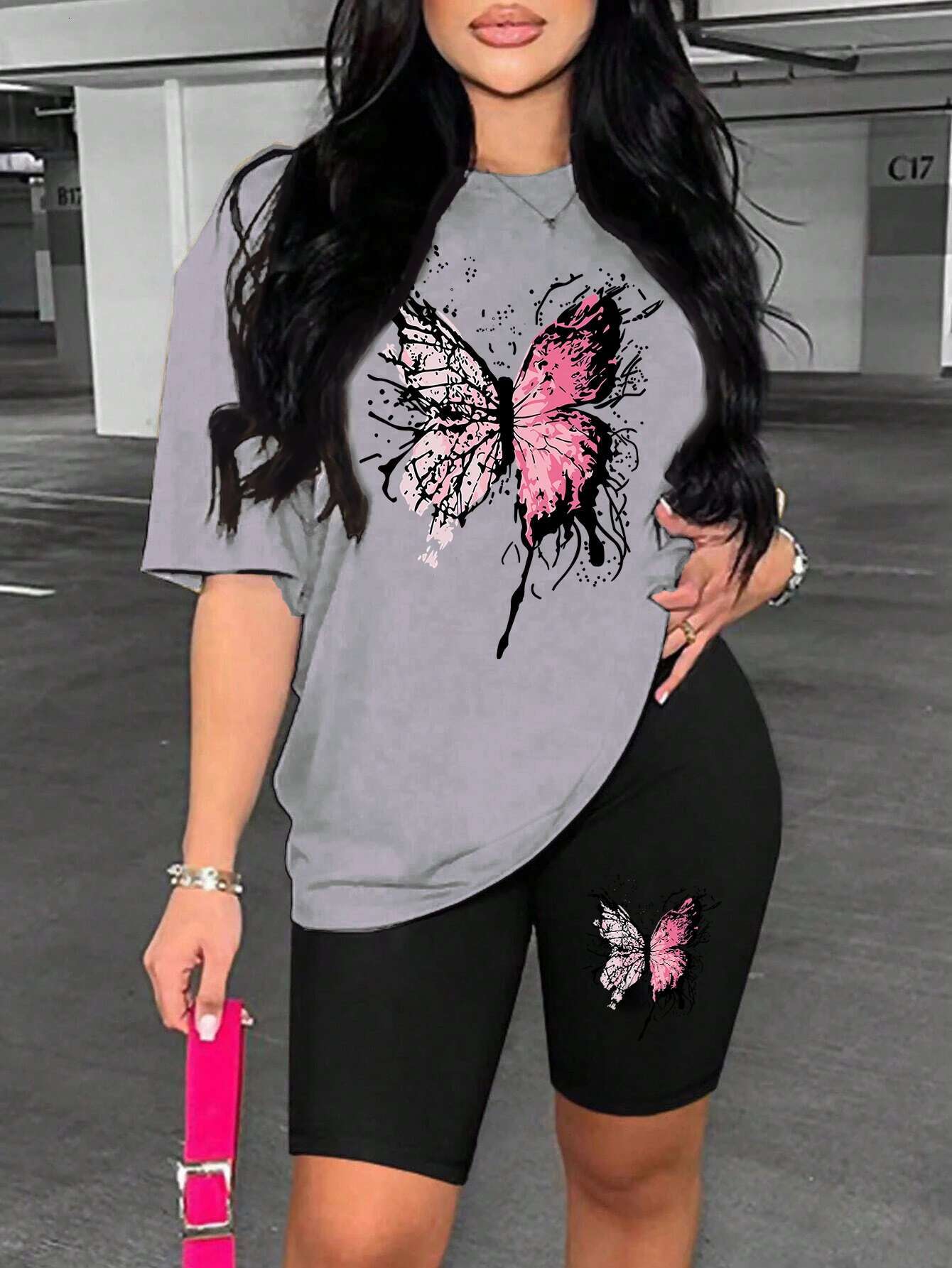 2025 Beautiful Butterfly Pattern Print For Women Short Sleeved Soft Essential Two Piece Set Sports Comfortable Shorts Sets ddmySept