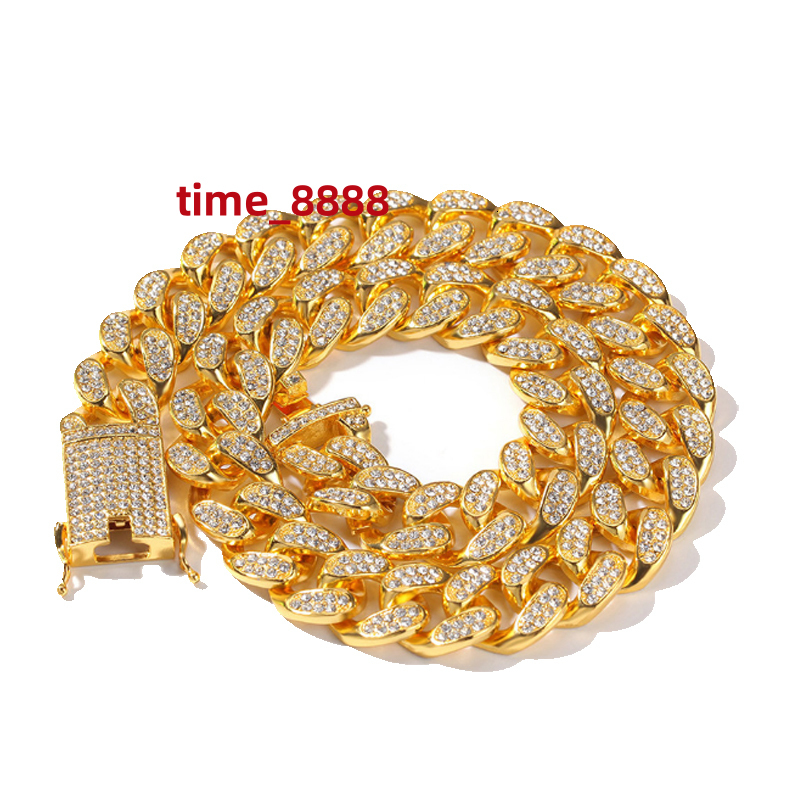 Hip-hop 20mm Full Diamond Mens Large Gold Chain Domineering Exaggerated Cuban Chain Necklace and Bracelet Hiphop RapAccessories