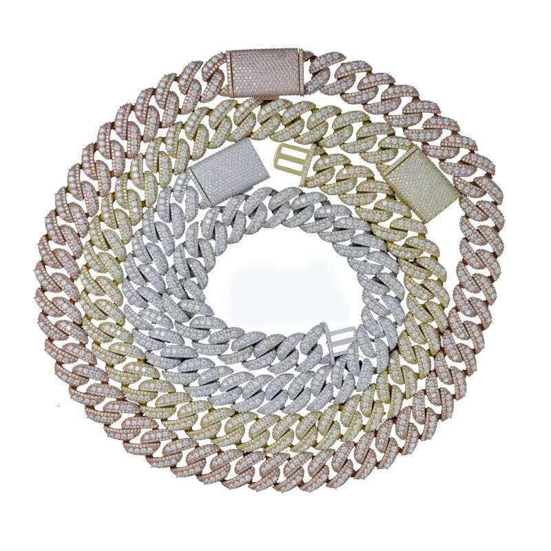 New Europe and America Cross-border Hot Sale 20mm Full Inlaid Moissanite S925 Silver Cuban Chain Hip-hop Necklace