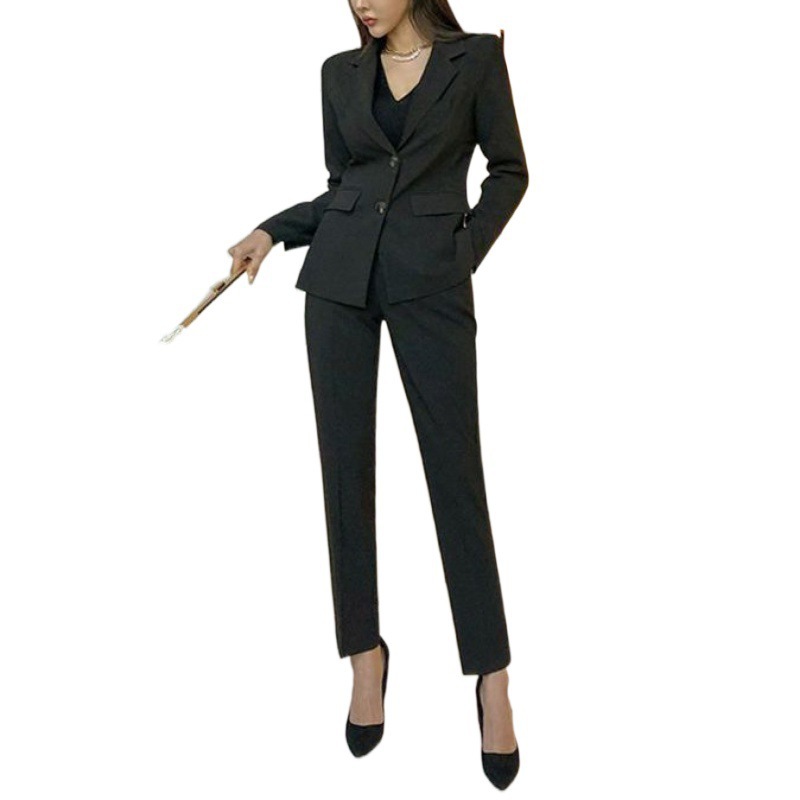 K3251Spring & Autumn Women's Black Formal Suit Jacket - Modern Korean Design Ideal for College Students