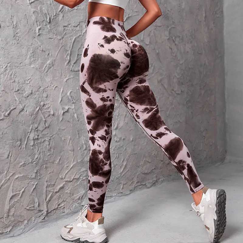 Gutashye tie dye sports leg womens gym yoga seamless pants sports clothes elastic buttocks fitness leg activity clothes W250326