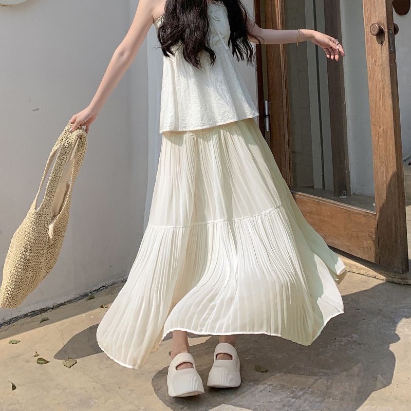 G3119 master quality spring and summer high waist slim umbrella skirt medium long gentle sweet style drape a-line long skirt