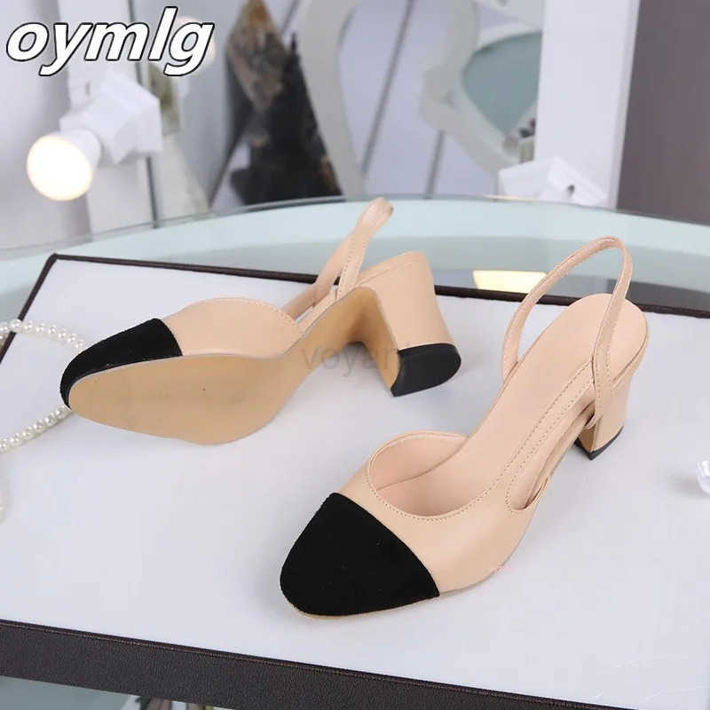 Wen Slingbacks Shoes High H Thick High Heel Shoes Cow Leather Mixed Pumps Ladies High Heel Elegant Sandals Fem Z250326