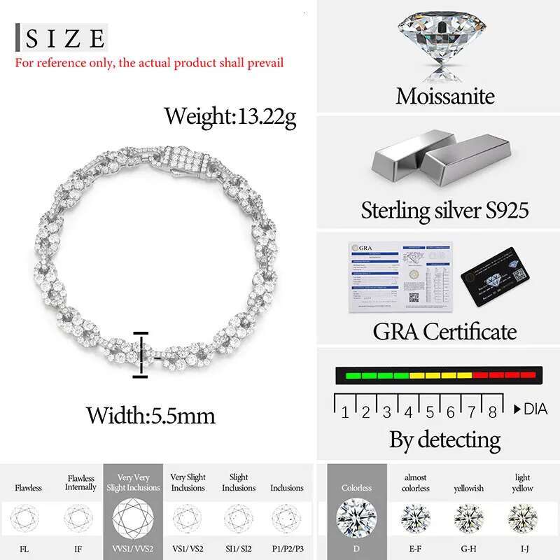 TUHE 8 Words Unisex Iced Out Moissanite Bracelet For Men Hip Hop Jewelry