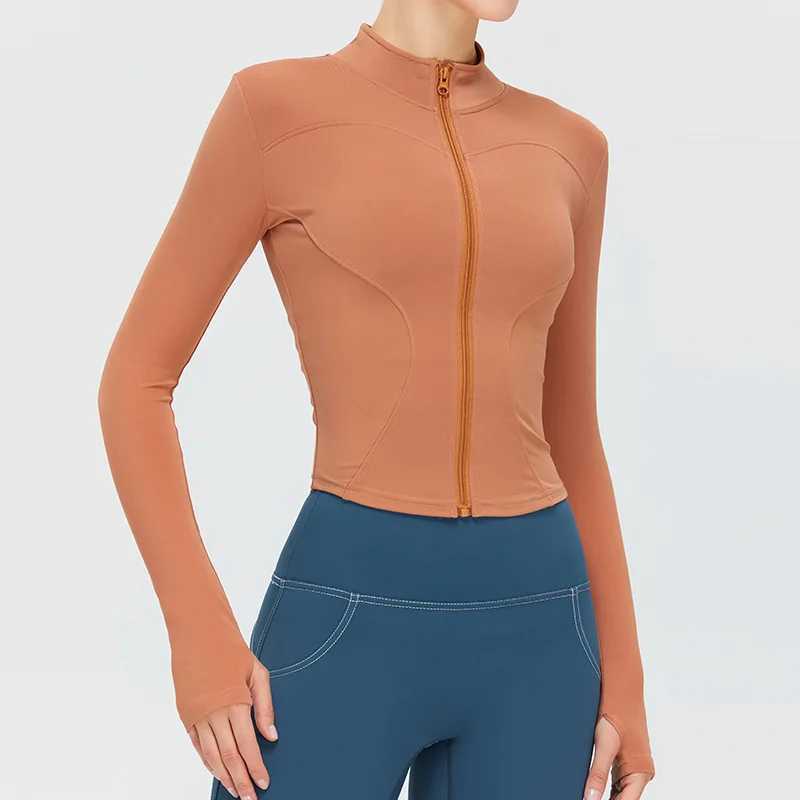Zipper long sleeved sports jacket womens fitness yoga shirt gym top activity suit running jacket push up sportswear womens jacket W250326
