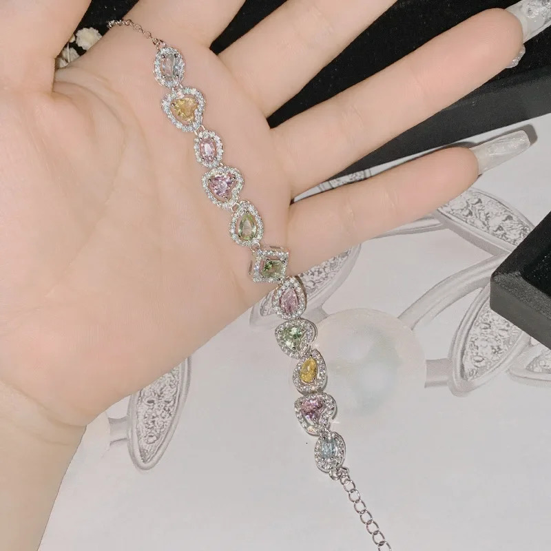 MDLFES Moissan Diamond Style Sparkling Miniature Diamond Heart Shaped Zirconia Bracelet 250326