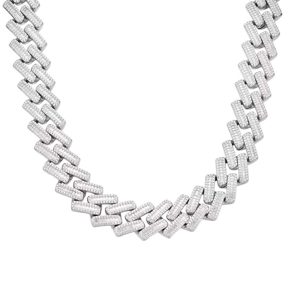 High Quality Hip Hop Jewelry Moissanite Customized Iced Out Cubic Zircon 925 Sterling Silver Cuban Chain Necklace for Men