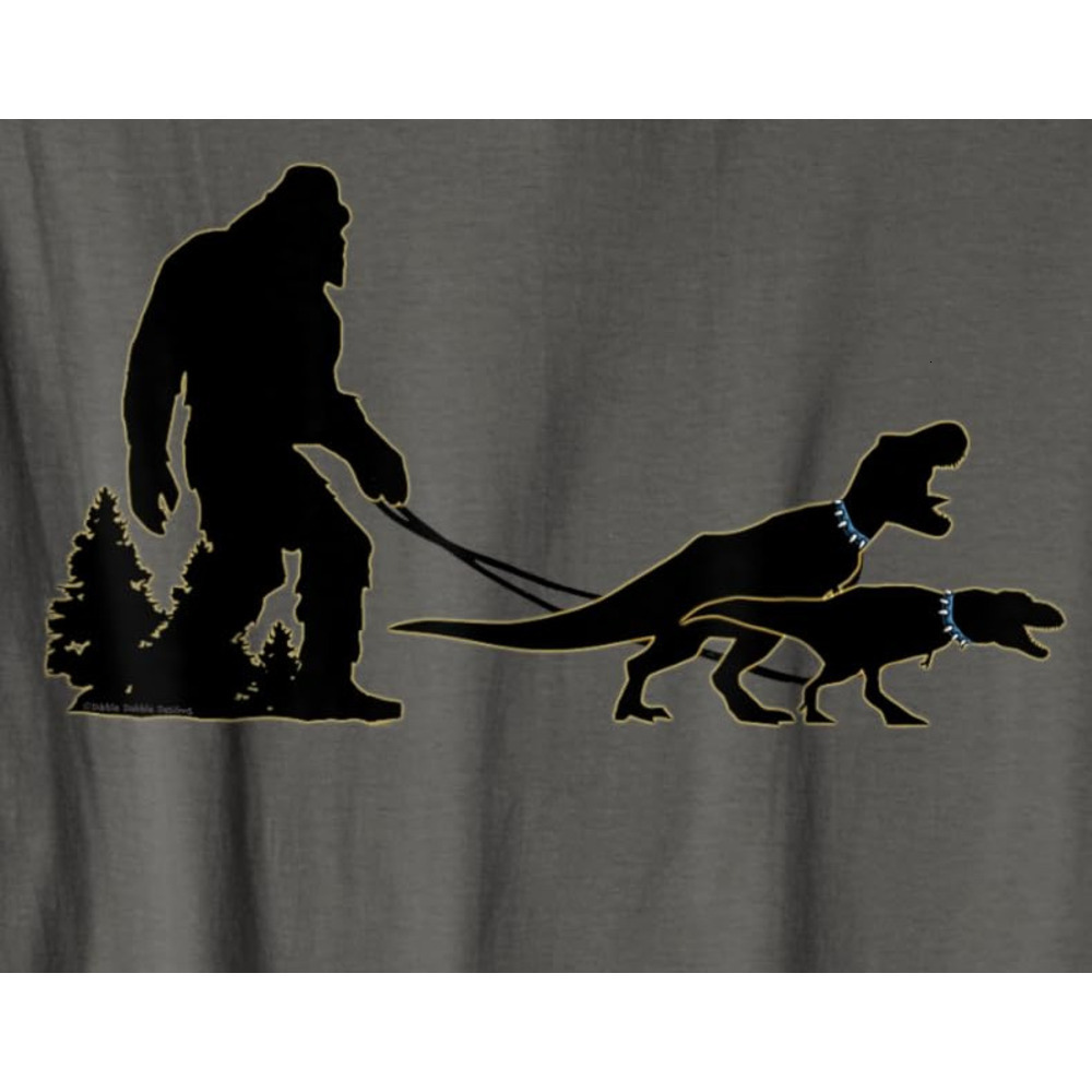 T shirt for Mens Bigfoot Taking His Dinosaurs for a Walk - Bigfoot Graphic Tee Casual Tops Clothes Short sleeve cool
