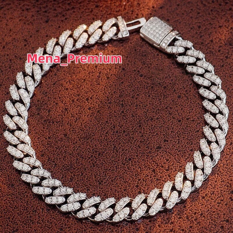 Iced Out Diamond 6mm 8mm Miami 925 Sterling Silver Bracelet 14k Gold Moissanite Cuban Link Chain Necklace