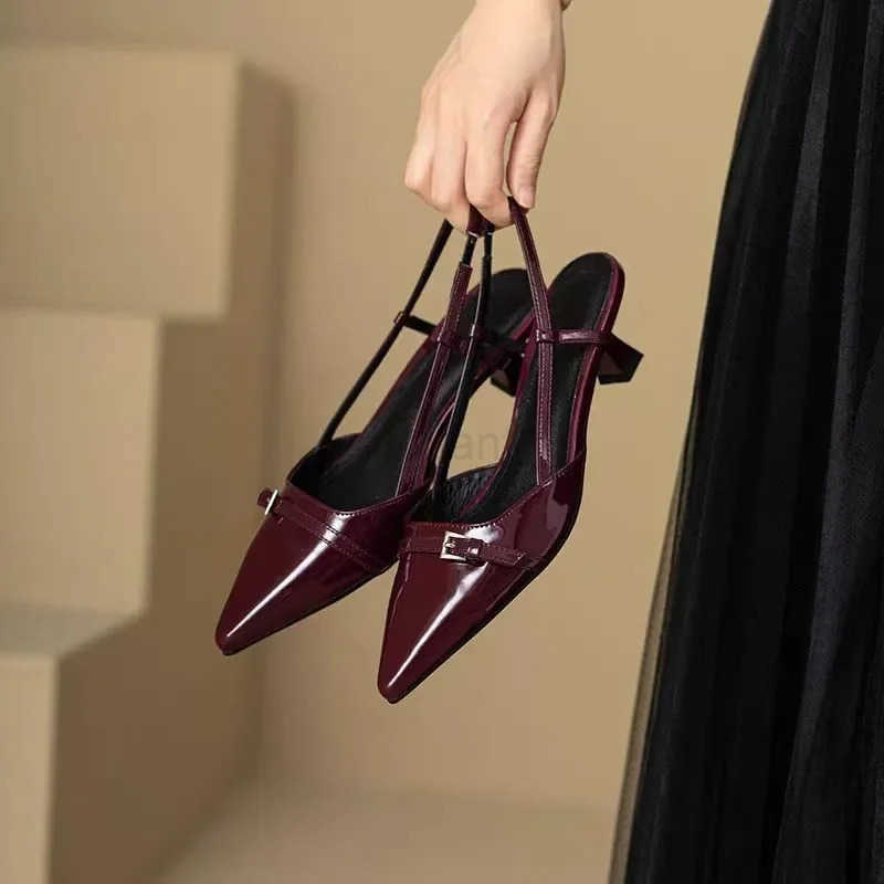 Wen Dress Pumps Shoes 2024 New Summer Pointed Toe Sandals Sexy Buckle Mid H Patent Leather Slip on Shoes Designer Sandals Z250326