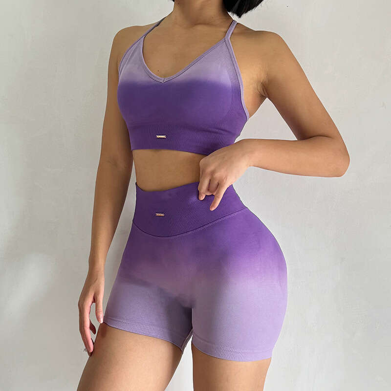 Women Yoga Pants Internet Celebrity Yoga Women S Gradient Set Running Shockproof Sports Bra Hip Lifting Shorts Fitness Set