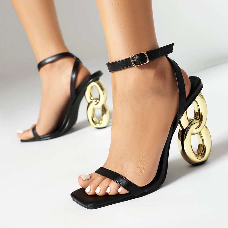 Kcenid New Mixed Colors Hollow Out Strange Heels Gladiator Sandals Women Pointed Toe Ankle Strap Pumps Wedding Party Prom Shoes