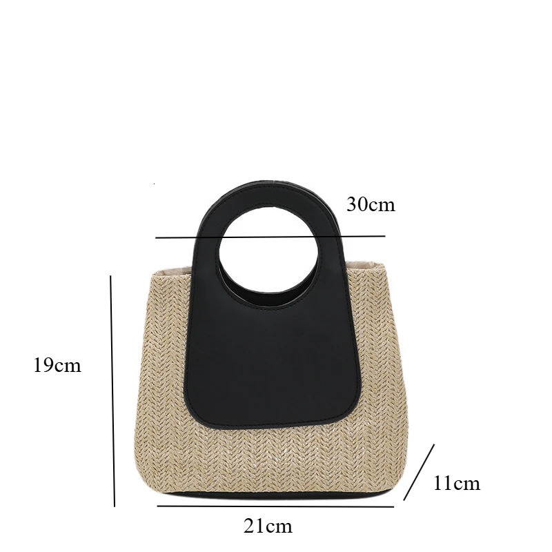 Summer Vintage Straw Bag with Color Block Splicing Hand-Woven Bag Large Capacity Simple and Fashionable Top-Handle Bag Handbag 250325