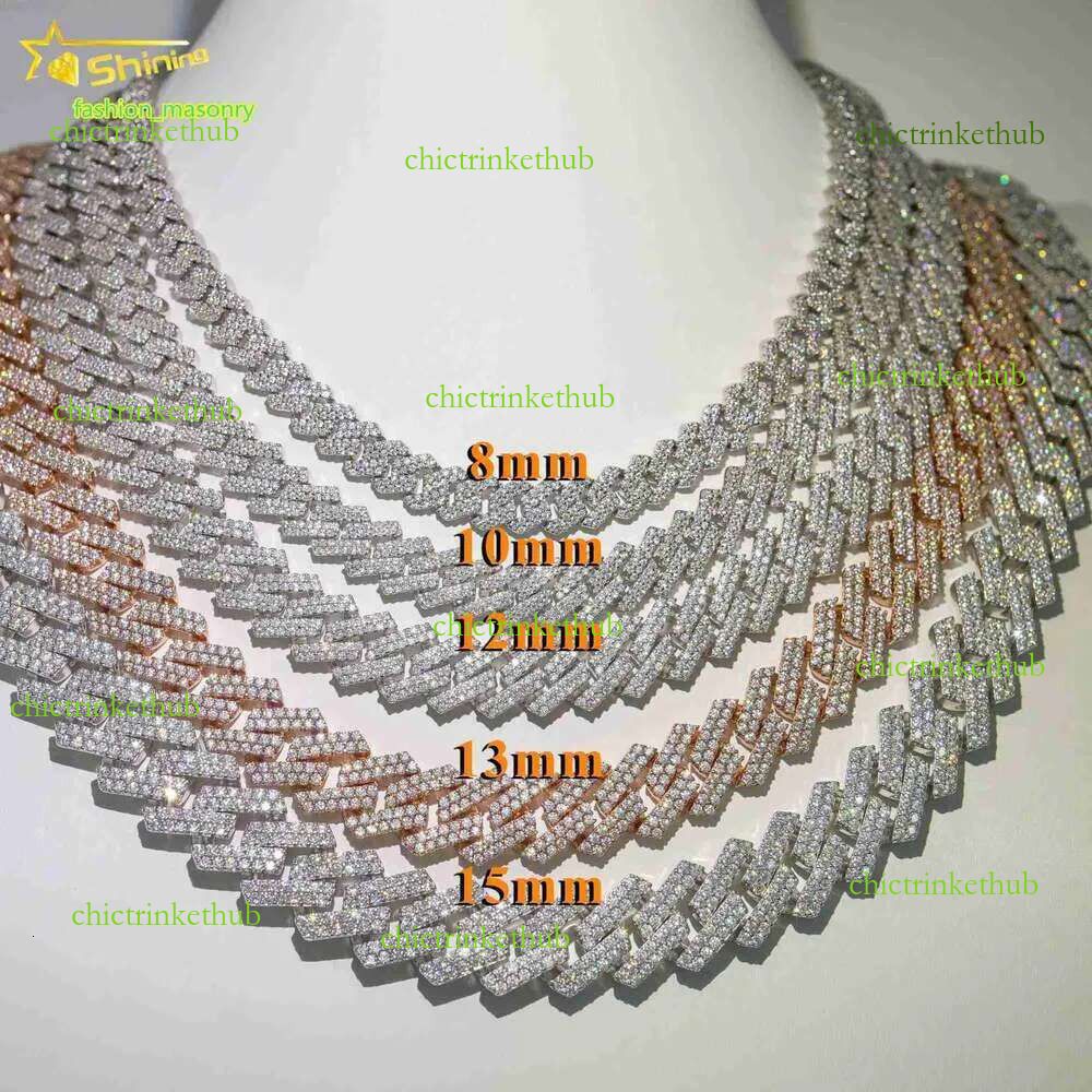 necklace moissanite Wholesale price vvs 2 rows miami gold chain sterg sier dia cuban