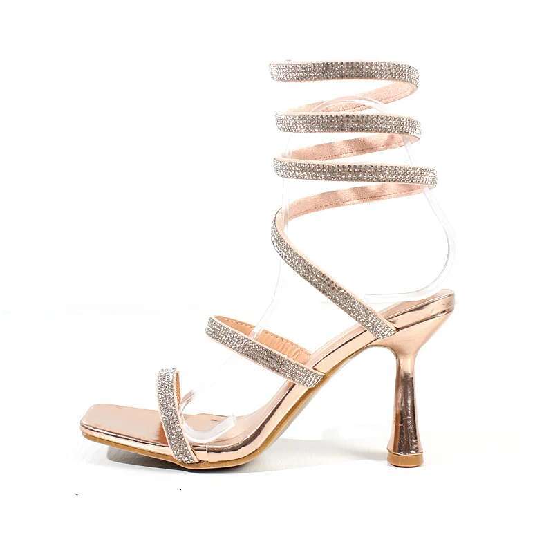 Fashion Women 2024 Summer New Crystal Snake Spring Shoes Ankle Around High Heels Stiletto Sexy Party Women's Sandals 9Cm