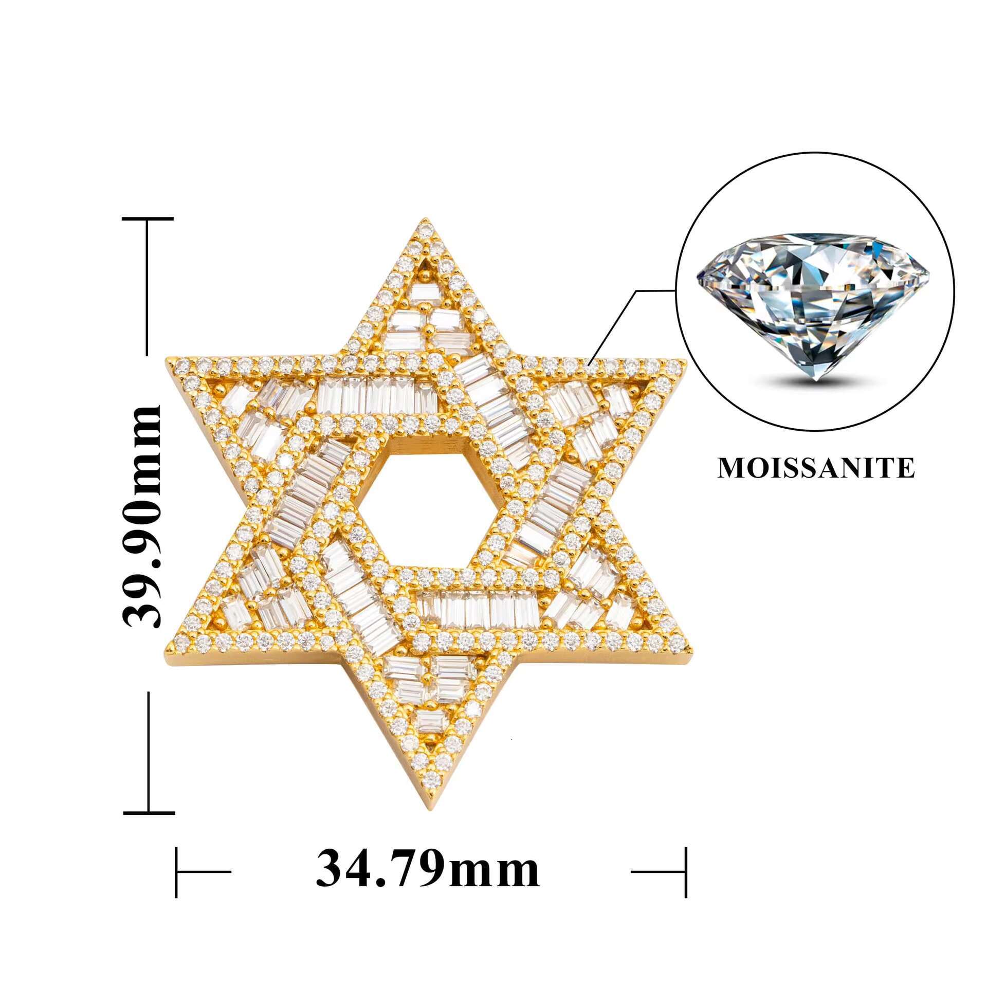 Wholesale 925 Sterling Silver Mosan Pendant Gold Plating Single Diamond Stone Necklace Hip Hop Style Star Shape Pattern Pearl