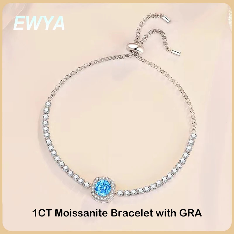 EWYA 1ct pink navy blue silica bracelet suitable for womens weddings exquisite jewelry genuine 925 sterling silver chain bracelet 250326
