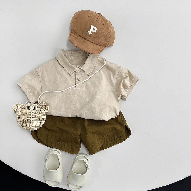 Spring Summer Children Polo Shirts 1-8Y Boys Cotton Button Solid Casual Short Sleeve Tops Korean Toddler Wear For Kids Clothing 250326