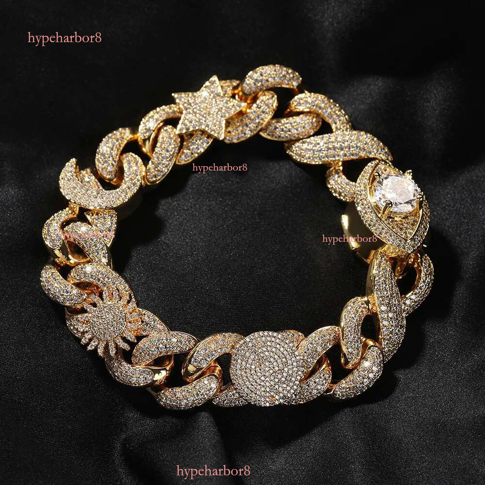 16mm Hip Hop Sun Star Eye Moissanite dias Cuban Chain Necklace Bracelets Gold Plated 5A Zircon Men Jewelry Set for women men