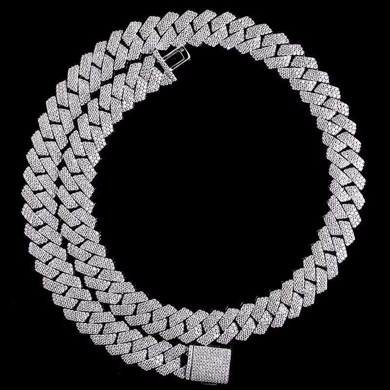 Wholesale Price Moissanite Cuban Chain Necklace 12mm Ready to Ship Sterling Silver Style for Men Style Gift Necklace