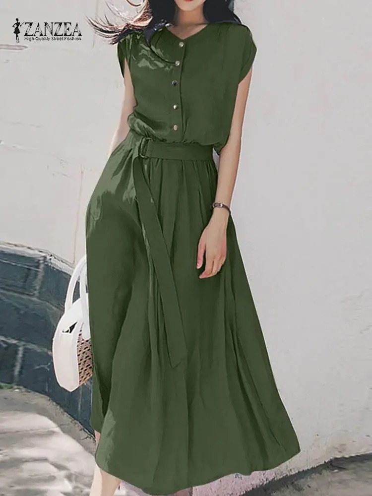 2025 ZANZEA Women Fashion Short Sleeve Dress Summer Elegant Party Vestidos Casual Mid-calf Sundress Femme Vintage OL Robe Kaftan 250325