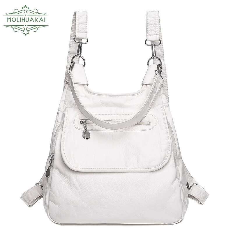 Multifunctional Backpacks Soft Washed PU Leather Shoulder Bags Large Capacity Anti-Thief Backpack School Bag For Teenager Girls