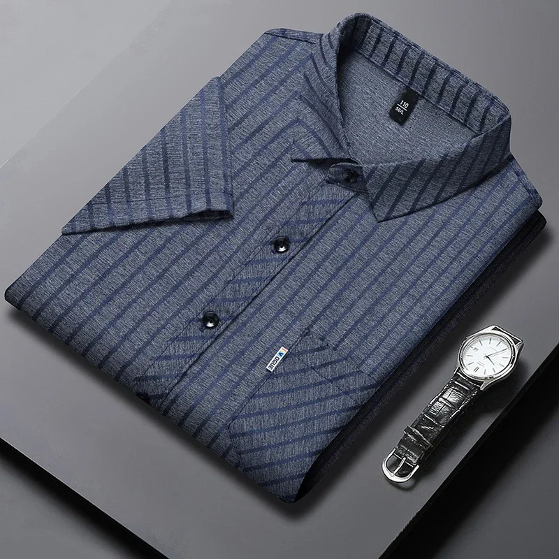 mens business casual short sleeved printed shirt wrinkle resistant comfortable without ironing all season top 250326