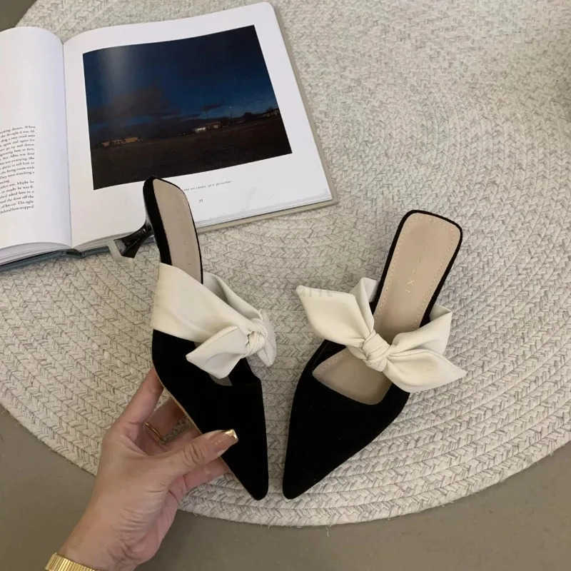 Summer Wen Pointed Toe High H Sandals Bowknot Fashion Flower Wan Shoes Slingback Wan Slippers Z250326