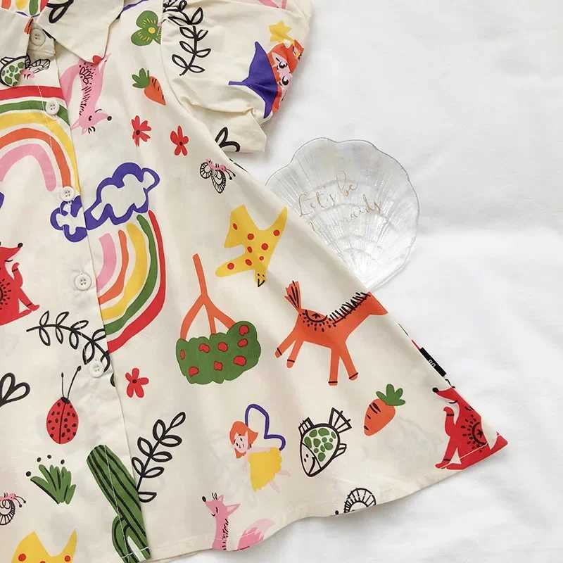 2-8T Childrens Baby Dress Summer Clothing Short Sleeve Rainbow Graffiti Printed T-shirt Fashion Baby Clothing W250326