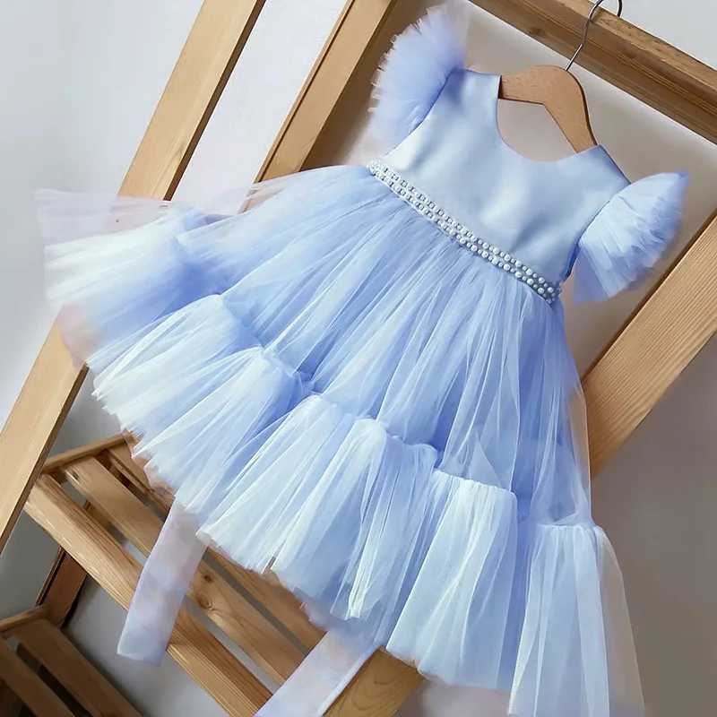 Pink childrens girl wedding dress baby dress Pageant girl Par princess birthday dress childrens clothing bow lace dress elegant vest W250326