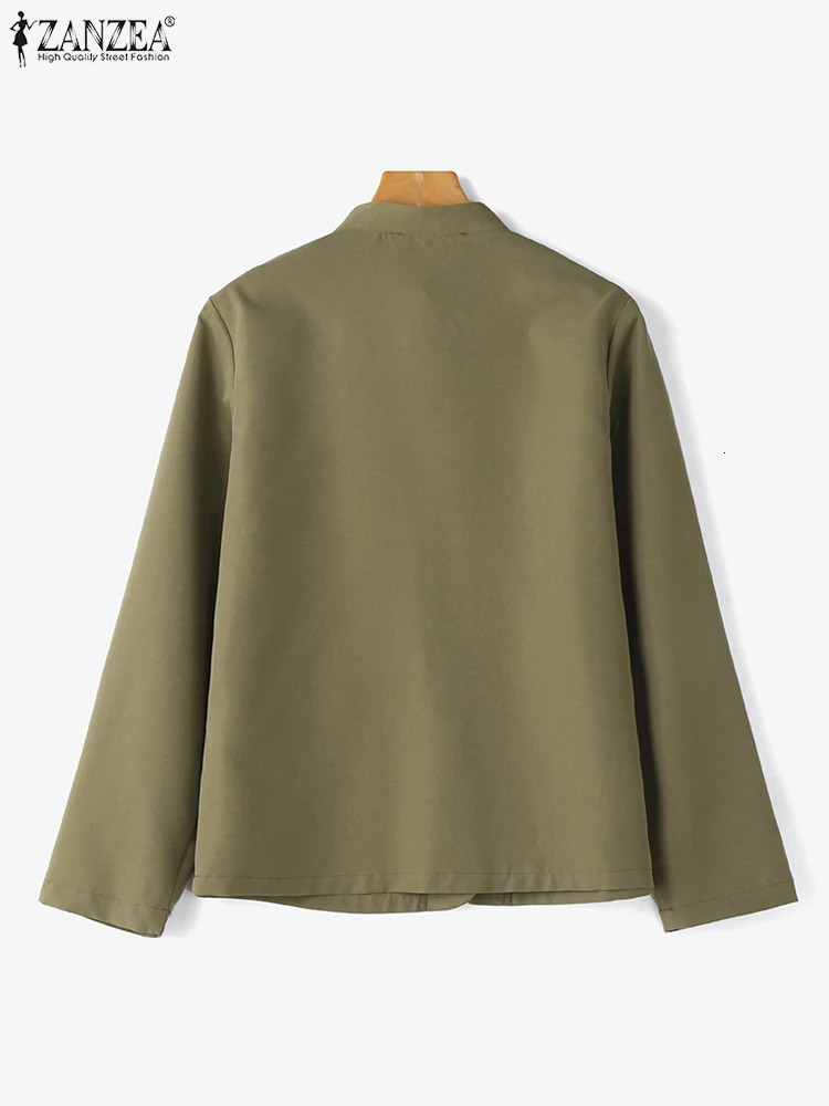 ZANZEA Fashion Long Sleeve Cargo Jackets Women Autumn Stand Collar Button Up Outwear Solid Work Wear Casual Loose Jacket 250321