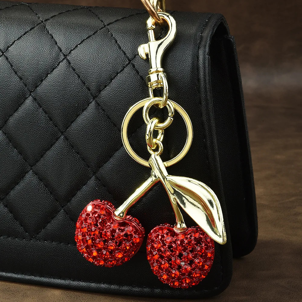 Sparkling Diamonds Delicious Cherry Keychain Fruits Cherries Pendant For Women Men Jewelry Bag Accessories Gift 2025 250325