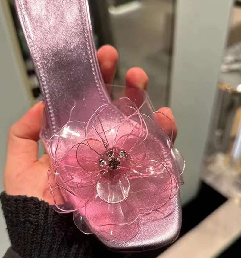 Clear Film Crystal PVC High Heel Slipper Peep Toe Blue Pink Transparent wer Cup Heels Shoes Woman Sgbacks Sandals