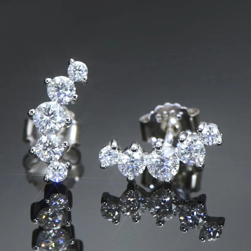 Real D Color Stud Earrings for Women 925 Silver Smile Curved Earrings Mini Climber Studs Jewelry With GRA Certificate 250318