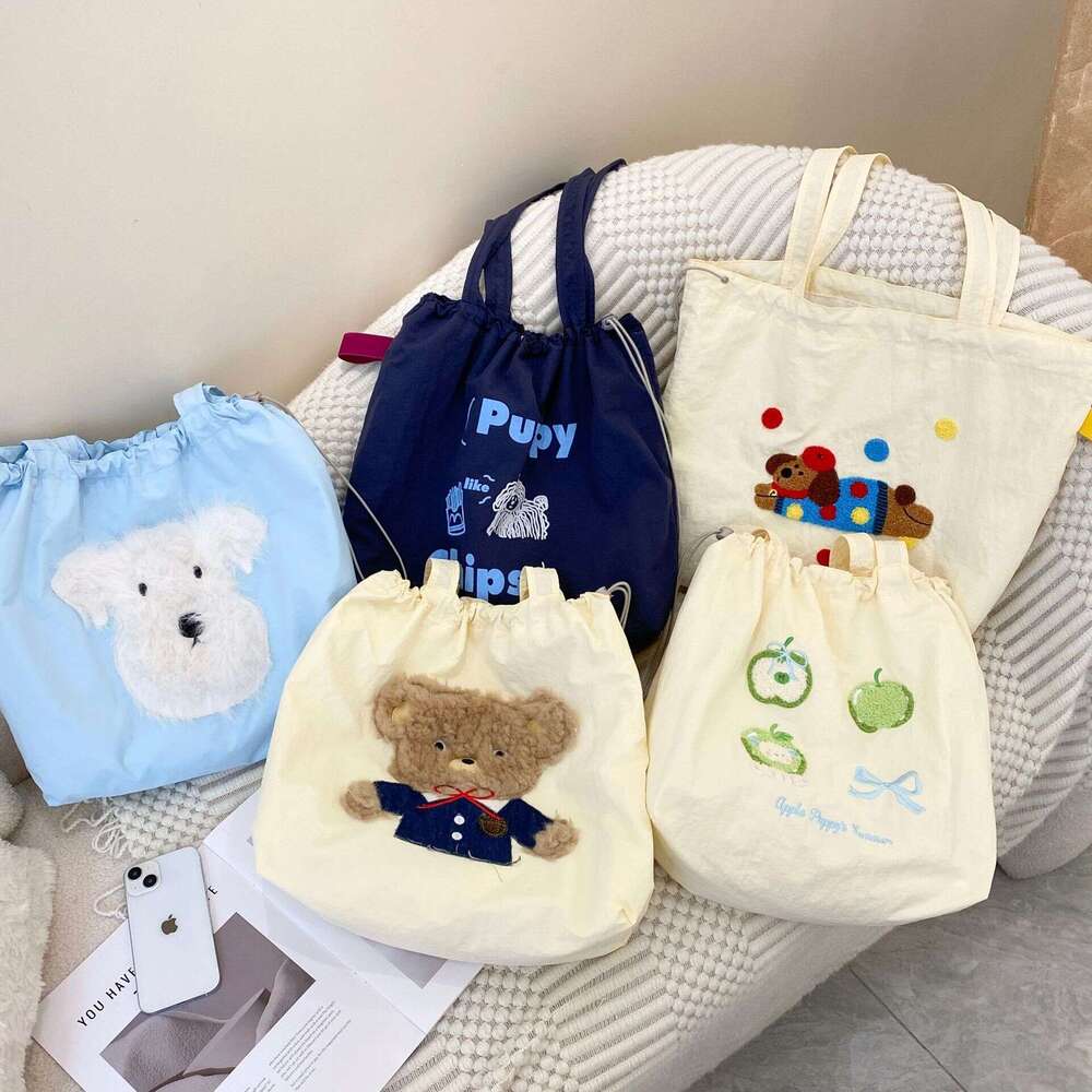 e8 Cute embroidery versatile artistic cloth tote women's lazy style large capacity commuting single shoulder bag