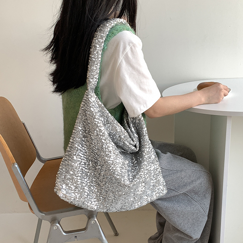 Spring And Summer New French Sequin Large Capacity Fashion Tote Bag Ins Style Niche Design Full Of Star Shoulder Bag Designer Bag for Women