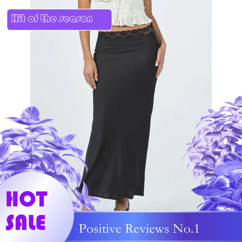 Dongdumaoyi DAMES Kant Taille Satijnen Midi Rok Mode Sexy Elastische Bodycon Lange A
