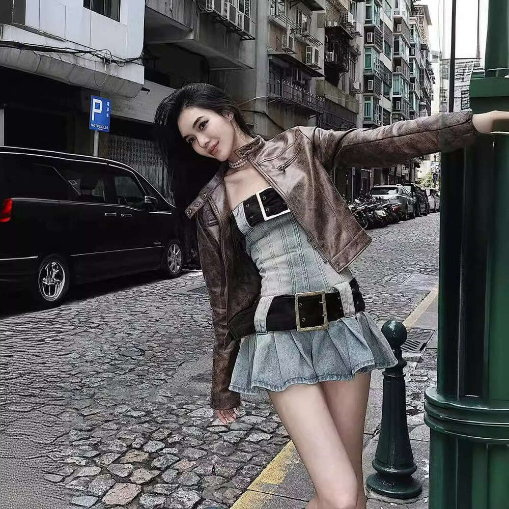 Jaded London Denim Dress Y2k Washed And Worn One Shoulder Spicy Girl Pleated Short Skirt
